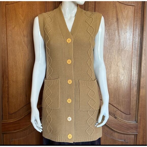 Vintage Sweater Vest 70’s Cable Knit Size M - Picture 1 of 11